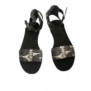 Vince Sawyer Sandals Snakeskin Leather Flat Ankle Strap Sz 6‎ Black White